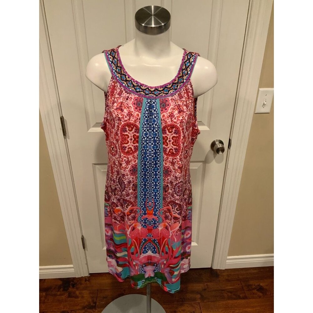 Hale Bob Pink Floral Beaded Sleeveless Mini Dress Size Large